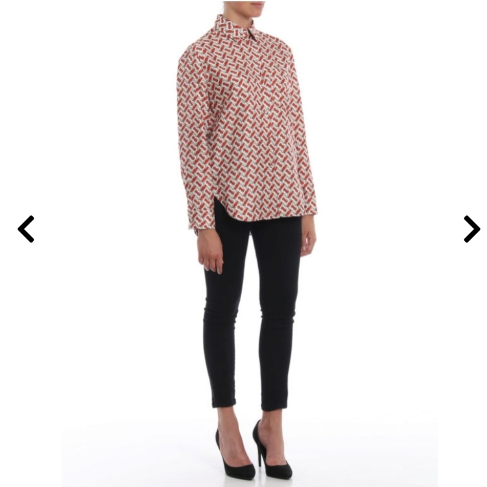 Burberry Silk Red and White Patterned Blouse